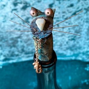 Blue Kitty ~ Cork Stopper